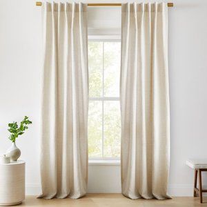 West Elm Solid European Flax Linen Curtain w/ Blackout Lining, Natural 72"x119"